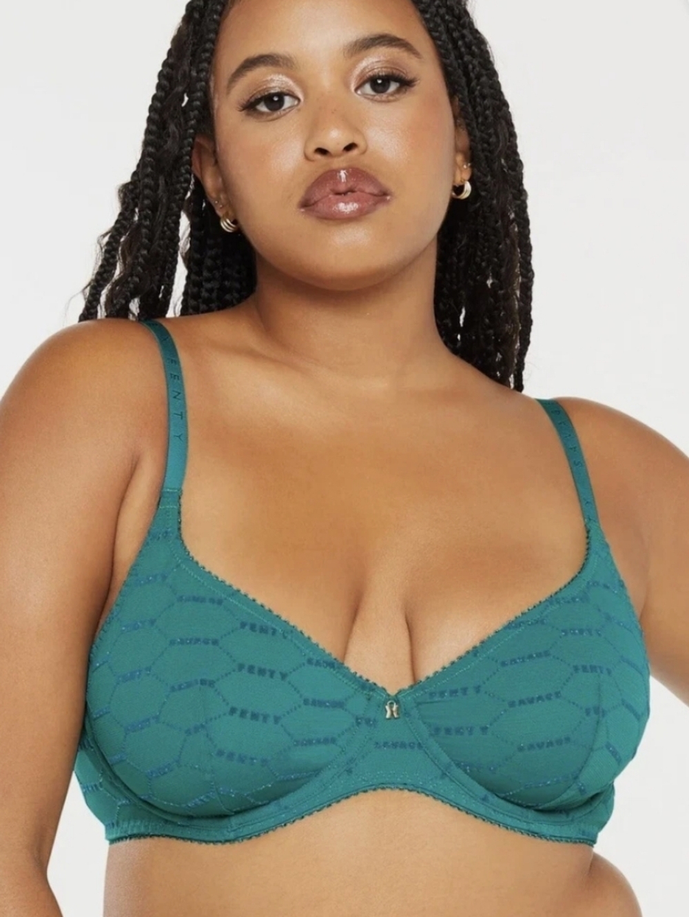 Savage x Fenty 36DDD 36F shimmer flocked logo teal blue unlined bra